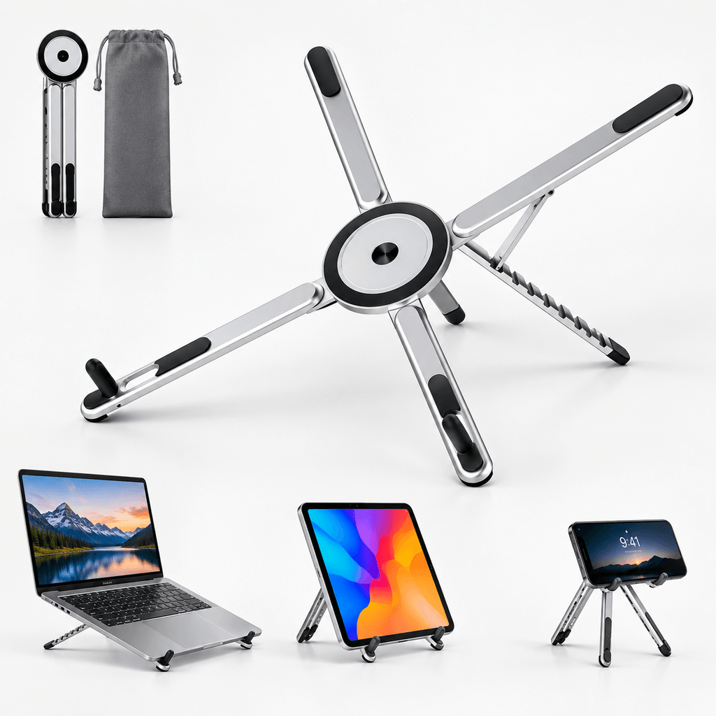 Foldable Laptop Stand | Adjustable Aluminum Riser with Magnetic Phone Holder